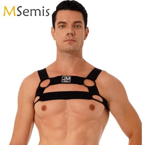 Mens Lingerie Shoulder Chest Harness Belt O Ring Connected Wide Elastic Straps Vest Tops Harness for Club Stage Show