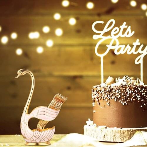 Luxury Metal Coffee Dessert Spoon Set Swan Base Holder with 6pcs Ice Cream Spoons Forks Teaspoons Dessert Sugar Salad Flatware