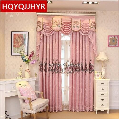 New European chenille Embroidery luxury Blackout curtains for Living Room High-end villa pink luxury Bedroom/ kitchen curtains