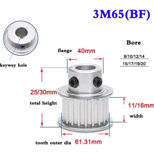1Pcs 3M 65 Tooth To 75 Tooth Synchronous Wheel Timing Belt Pulley Aluminum Alloy Bore 8-20mm Width 11mm 16mm