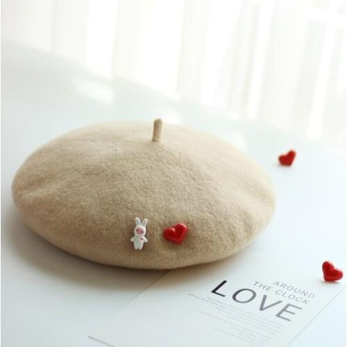 Wool Beret Women Winter Hat Female Flat Cap Love Heart Fashion Warm Berets