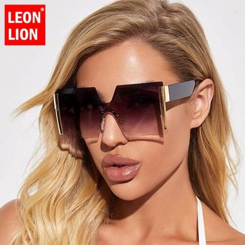 LeonLion Oversized Rimless Sunglasses Women 2021 Square Luxury Sun Glasses Women/Men Retro Eyeglasses Women Oculos De Sol Mujer