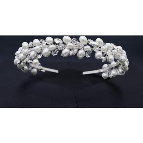 SLBRIDAL Handmade Crystal Rhinestone Pearls Fashion Hair Jewelry Wedding Tiara Headband Bridal Hair Accessories Women Jewelry