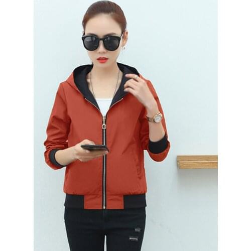 Plus Size Female Short Coats Outwear Spring Autumn Hooded Loose Baseball Jackets Tops Women Casual Two Side Wear Jackets FP1427