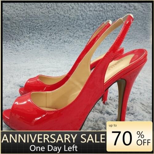 Women Stiletto Thin High Heel Sandals Sexy Slingback Peep Toe Red Patent Party Bridals Ball Lady Shoes S1