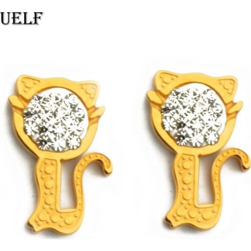 Uelf Stainless Steel Animals Cat Stud Earrings For Women Girls Female Wedding Fashion Jewelry