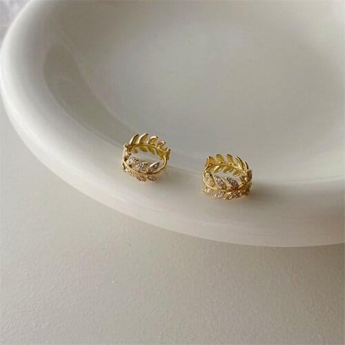 Cubic Zirconia Leaf Hoop Earrings For Women Gold Color Small Circle Hoops Korean Earring Jewelry oorbellen Ear Ring