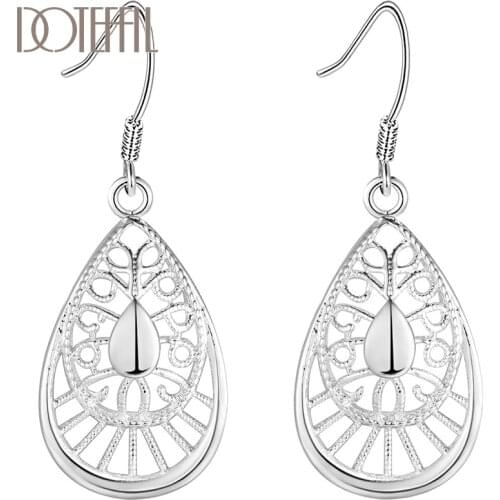 DOTEFFIL 925 Sterling Silver Water Drop Shape Drop Earrings For Women Lady Wedding Engagement Party Fashion Jewelry