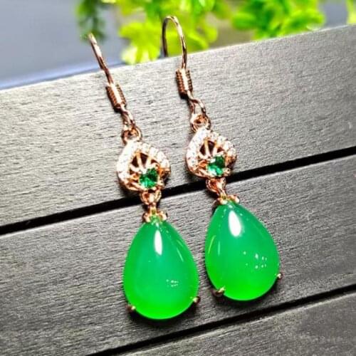 Genuine Natural Jades Stone Green Chalcedony Earrings For Women Gifts Fashion Charm Jewellery Certified Jade Earrings