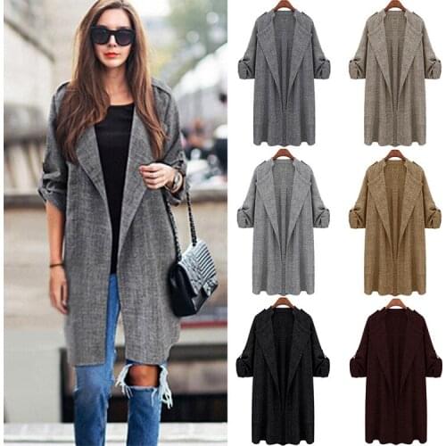 Long Trench Coat Women Spring Autumn Simple Cardigan Coats Solid Color Plus Size Loose Casual OPen Stitch Ladies Ropa Mujer 5XL