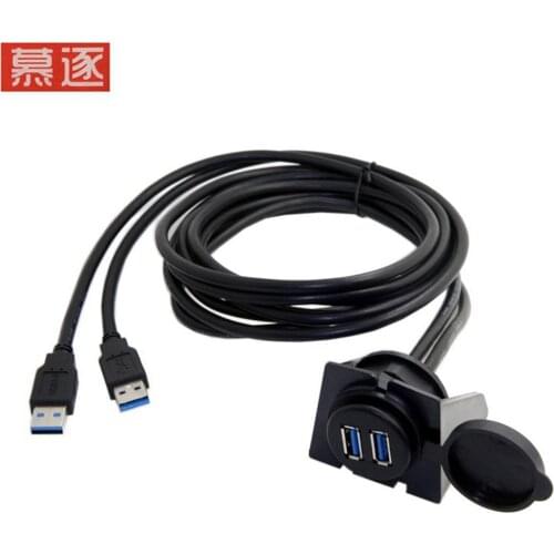 1M 2 Ports Dual USB 3.0 Extension AUX Flush Mount Car Mount Extension Cable for Car Truck Boat Motorcycle Dashboard Panel