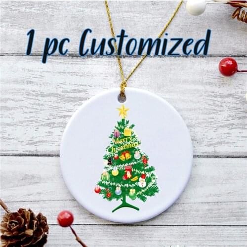 1pc Customized Christmas Ornament Double Side Printing Personalized Ceramic Christmas Tree Photo Ornaments Gifts Dropshipping