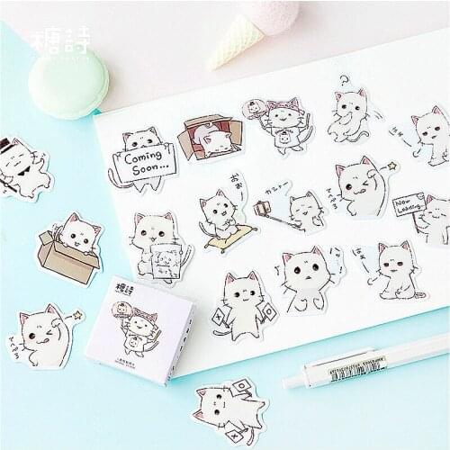 1pack cate Cute White Cat Washi Tape Basic Color Paper Washi Tape Adhesive Tape DIY Decorative Label Stationery Tapes