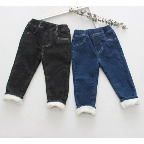 2019 girl boy winter jeans cashmere inside baby kids denim pants children thick trousers clothing