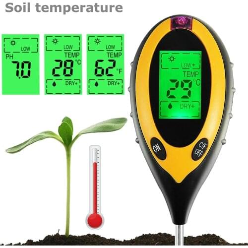 4 in 1 Digital PH Meter PH Tester Soil Water Moisture Test Meter Kit Temperature Sunlight Tester for Garden Farm Plant Seeding