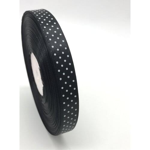 5Yards/lot 5/8" 15mm Black Printing Polka Dot Satin Ribbon Hair Bow Party Christmas Wedding Decoration DIY Sewing Craft