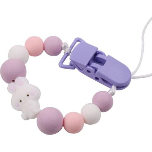 Baby Silicone Pacifier Chain Bunny Bead Teething Chain Teether Holder Newborn Accessories Pacifier Clip Holder Dummy Clip Holder