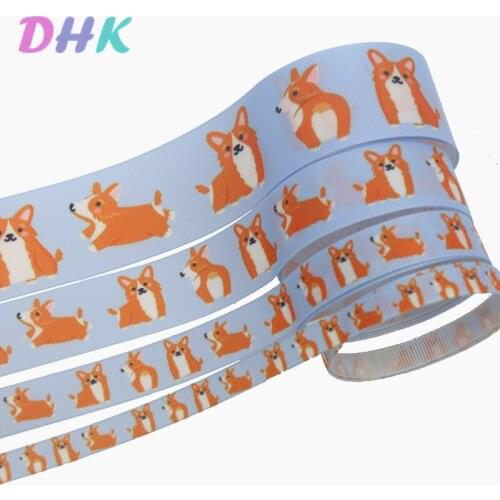 DHK 4 sizes options 5yards dog Printed Grosgrain Ribbon Accessory Hairbow Headwear Decoration DIY Wholesale C1841