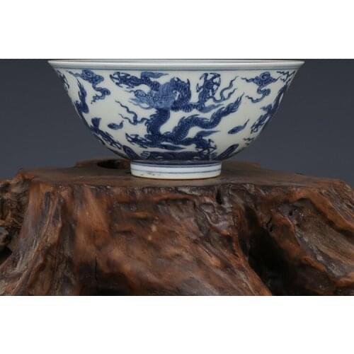 Antique MingDynasty porcelain bowl,Blue& white dragon bowl,Hand-painted crafts,Decoration,collection &Adornment