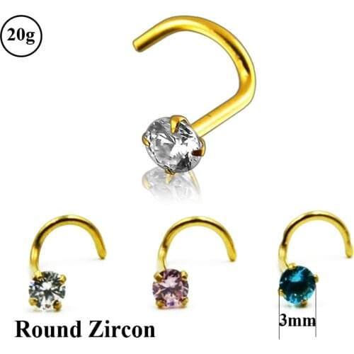 10Pcs Gold Prong Setting Zircon Nose Screw Rings Piercing Nose Stud Body Jewelry Retainers Screws 20g