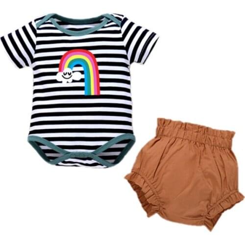 Summer Infant Baby Boys Girls Set Rainbow Print Romper + PP Shorts Outfits 2pcs