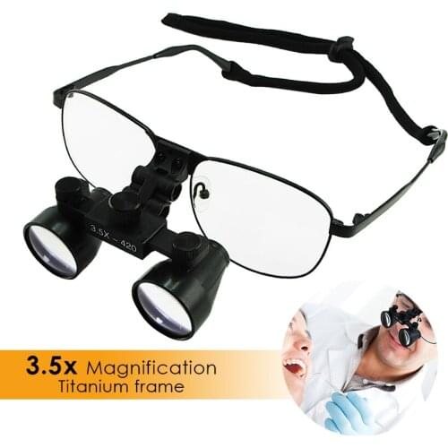 Galilean Style Dental Loupes 3.5x Surgical Medical 420mm Working distance + 55mm Depth of Field Loupe Dentistry Titanium Frame