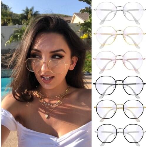 Fashion Retro Geometric Glasses Transparent Anti-blue Lens Golden Metal Frame Transparent Optical Men and Women Eyeglass