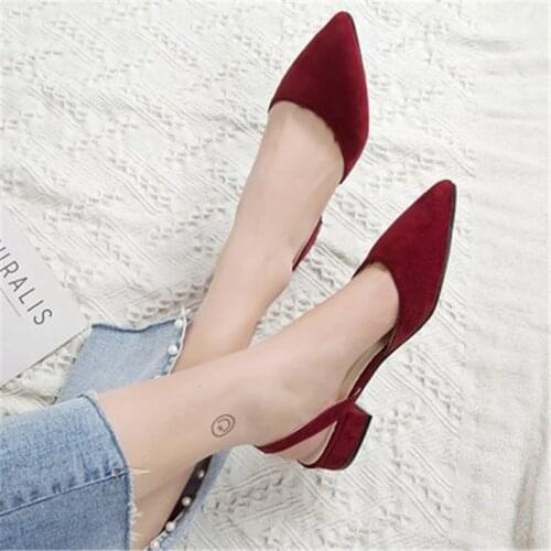 Fashion New Casual Womens Sandals 2019 Solid Color Square Heels Shoes Pointed Toe Flock Shoes for Female
