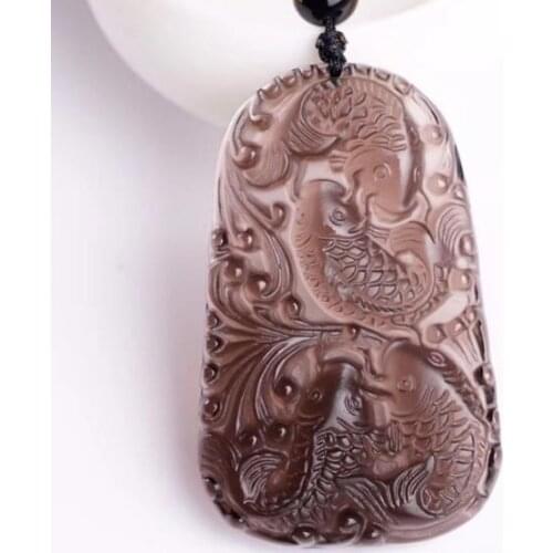 Natural ice, obsidian, four seasons, fish, more than a year, pendant, men and women, ice crystal, obsidian pendant o20