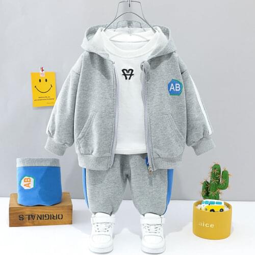 0-4 years old autumn new baby letter printing set boys' and girls' cardigan long sleeve three piece set solid color sports set
