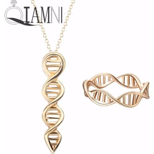 QIAMNI Novel Design Geometric Pendant Necklace with Size 7 Ring for Women Vintage Rotate Necklace Fashion Jewelry Sets For Girls