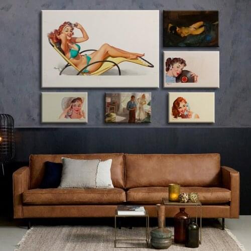 Gil Elvgren Pin—up Sexy Lady Retro Drawing Picture Canvas Painting Wall Art Print Poster Picture Living Room Home Decoration
