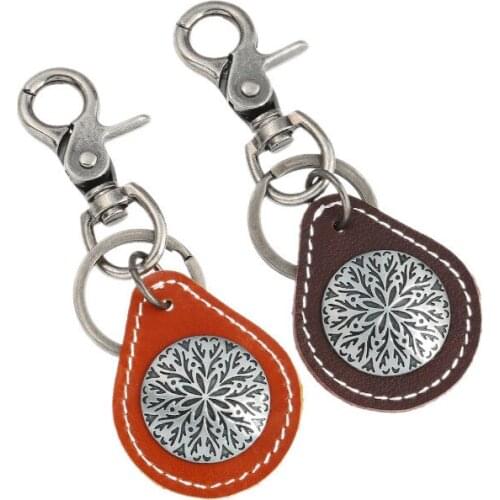 Seed Of Life Charm Flower Of Life Keychains For Women Bag Accessories Alloy Ring Geometric Pendant Leather Car Key Chain Jewelry