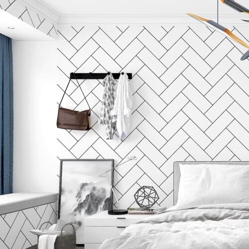 Nordic Tv Background Black And White Lattice Wallpaper Geometry Bedroom Living Room Modern Fashion White Brick Tile Wall Paper