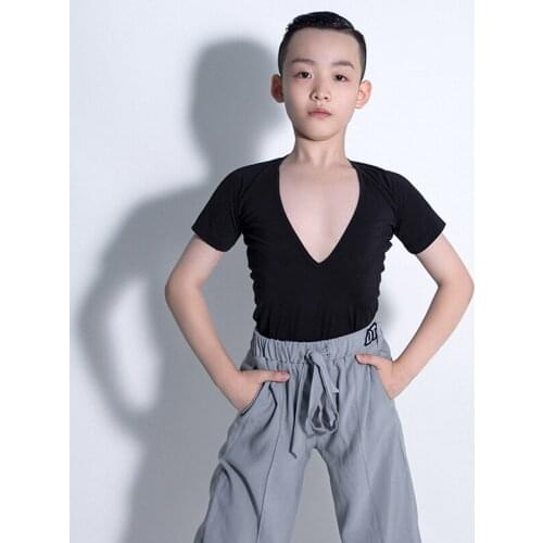 V-neck Latin Dance Tops Boys Short Sleeve Salsa Dance Outfit Summer Ballroom Practice Wear Stage Costume Tap Dancewear JL3406