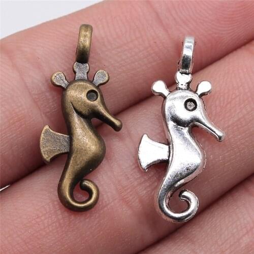Tristana 20pcs 27x11mm 2Colors Antique Silver Color Antique Bronze Plated Sea Horse Pendant Hippocampal Pendants Sea Horse Charm