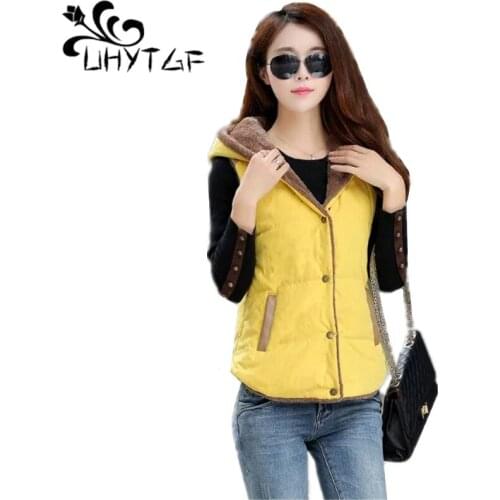 UHYTGF 2019 Winter vest Jacket Women Thick Warm Hooded Cotton Vest Padded Coat Paragraph Plus Size Slim Jacket Female tops X310