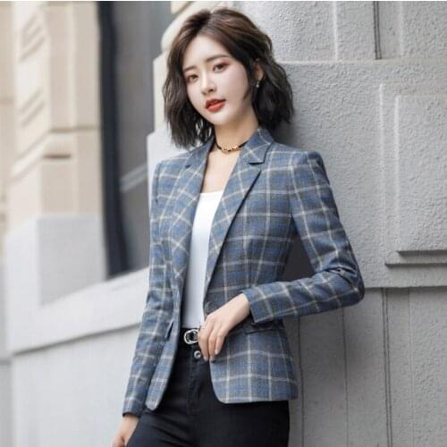 High-quality Plaid Blazer Woman Jacket Office Lady Casual Style Blazer Women Oversized Coat
