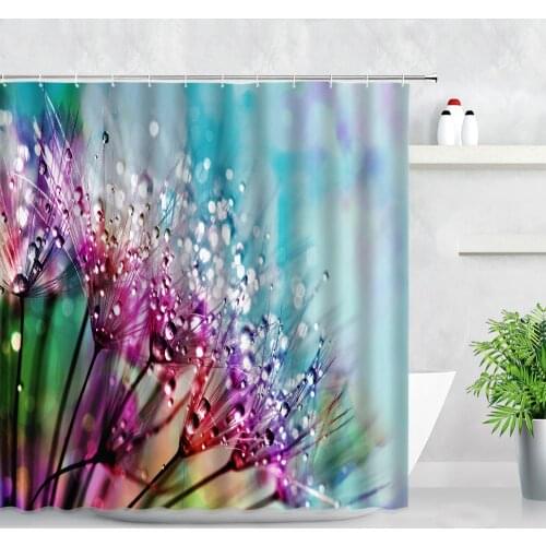 Color Dewdrop Dandelion Shower Curtain Yellow Sunflower Hand Painted Art Flowers Plant Waterproof Home Decor Bathroom Curtains