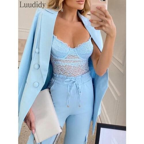 Women Elegant Two-Pieces Set Button Design Blazer Coat & Pockets Design Pencil Pants Set