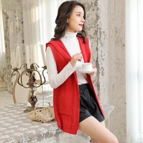 Women Spring New Long Cardigans Vest Female Casual Loose Knitted Vests Ladies Fashion Solid Hooded Sweater Open Stitch Z139