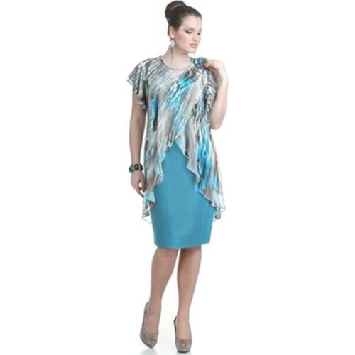 Plus Size Summer Dress Womens Clothing Knee-Length Fake Two-Piece Dress New Chiffon Ruffles Fashion Womens Dress