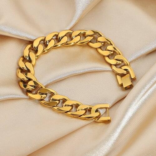 18K Gold Plated Stainless Steel Cuban Chain Bracelet For Women Men 7.3mm Chunky Miami Link Chain Bracelet Jewelry