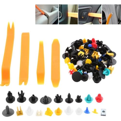 200x Universal Mixed Auto Fastener Door Panel Fender Bumper Clip Retainer Car Rivets Radio Clip Audio Removal Installer Pry Tool