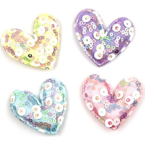 28Pcs 4.5*4.5cm Glitter Sequins Heart shape Padded Appliques for childrens crafts headwear Clip Hat Decor Ornament Accessoires