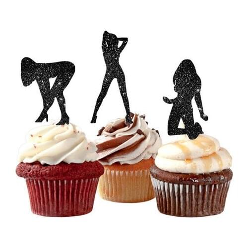 Glitter Stripper Girl Silhouette cupcake toppers Bachelorette Hem night Party wedding birthday baby shower party toothpicks
