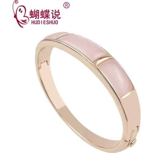 High Quality Women Bangles Copper Metal Cats Eye Stone Cuff Bracelet