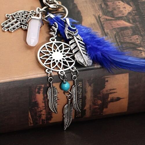 Boho Dream Catcher Opal Stone Tassel Feathers Palm Pendant Keyring Keychain