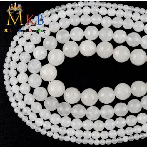 Faceted White Jades Chalcedony Stone Beads for Jewelry Making 4/6/8/10/12mm Diy Bracelet Necklace Accessories 15" Strand
