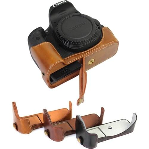 Portable Pu Leather Case Half Body Base For Canon EOS 1100D 1200D 1300D 550D REBEL T6 DSLR Camera bag cover with Battery Opening